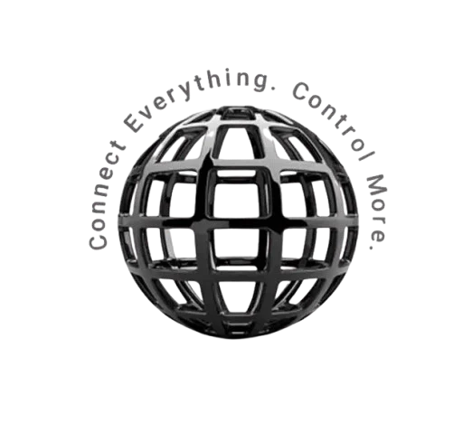 3D black globe with grid pattern on light gray background