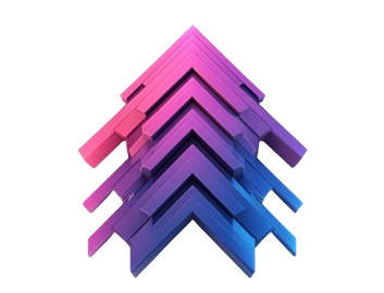 3D stacked arrows in pink and blue gradient pointing upwards