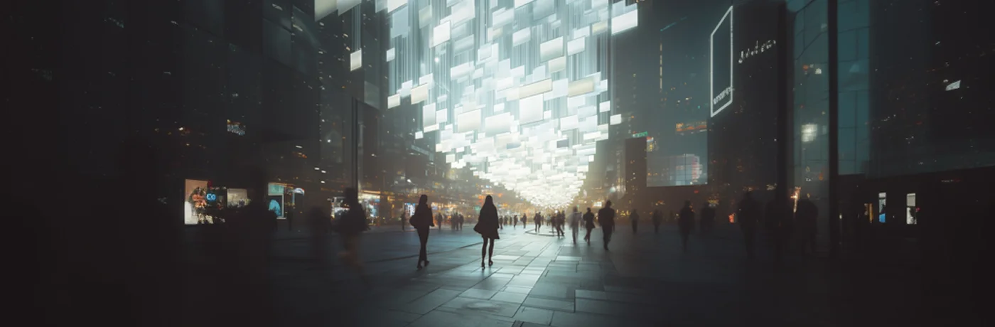 Futuristic digital blueprint showcasing interconnected Internet of Things (IoT) components, including a car, servers, and data interfaces.